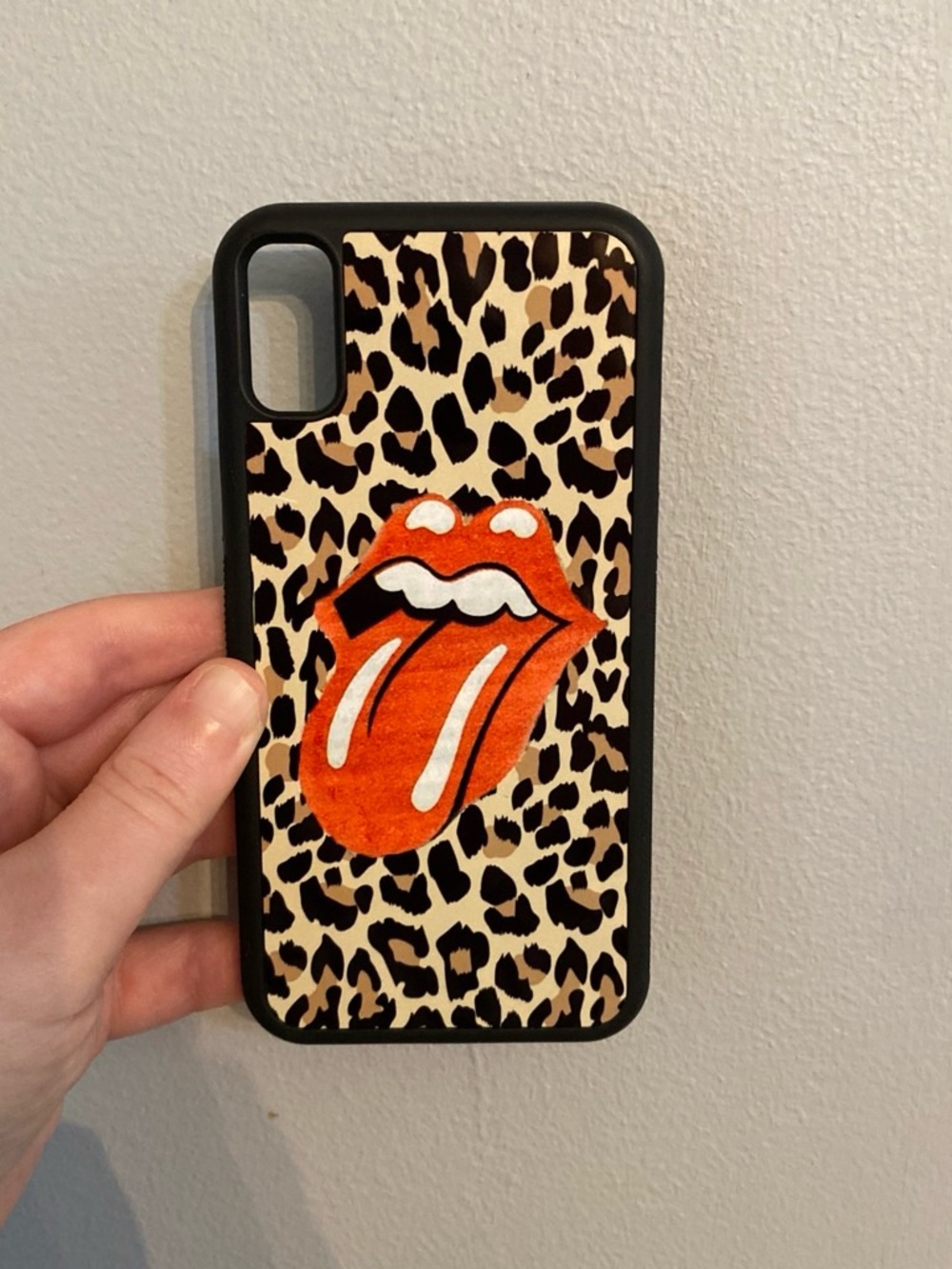 Leopard Print Phone Case with Bold Orange Tongue Accent